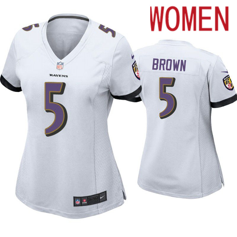 Women Baltimore Ravens #5 Marquise Brown Nike White Game Player NFL Jersey->women nfl jersey->Women Jersey